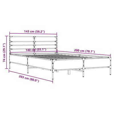 vidaXL Posteľný rám dymový dub 140x200 cm kompozitné drevo a kov