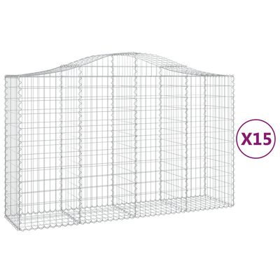 vidaXL Oblúkové gabionové koše 15 ks 200x50x120/140 cm pozink. železo