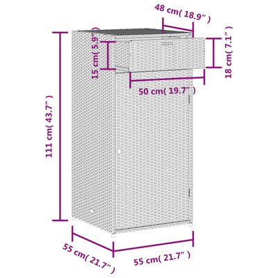 vidaXL Záhradná úložná skriňa čierna 55x55x111 cm polyratan