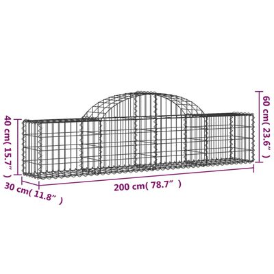 vidaXL Oblúkový gabionový kôš 9 ks 200x30x40/60 cm pozinkované železo