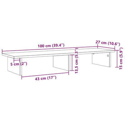 vidaXL Stojan na monitor staré drevo 100x27x15 cm kompozitné drevo