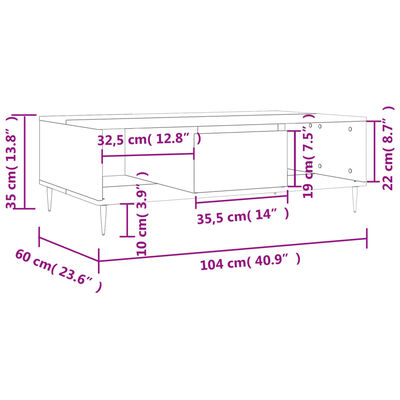 vidaXL Konferenčný stolík vysoký lesk biely 104x60x35 cm kompoz. drevo