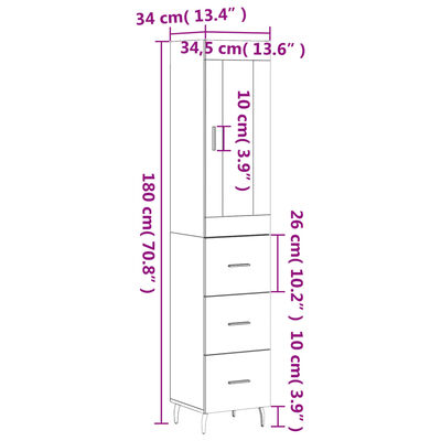 vidaXL Vysoká skrinka biela 34,5x34x180 cm spracované drevo