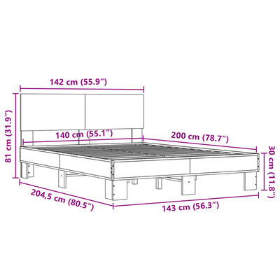 vidaXL Posteľný rám hnedý dub 140x200 cm kompozitné drevo a kov