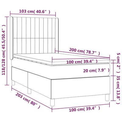 vidaXL Posteľný rám boxsping s matracom a LED ružový 100x200 cm zamat