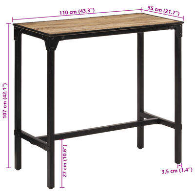 vidaXL Barový stôl 110x55x107 cm masívne surové mangovníkové drevo