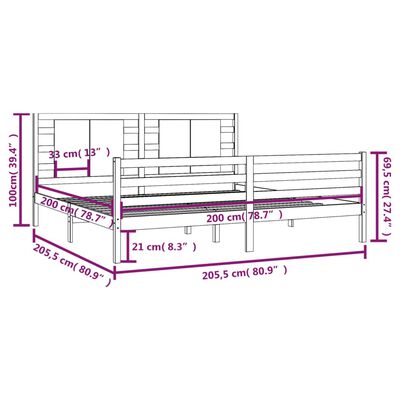 vidaXL Posteľný rám čierny borovicový masív 200x200 cm