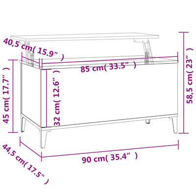 vidaXL Konferenčný stolík dymový dub 90x44,5x45 cm spracované drevo