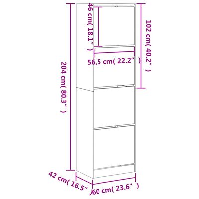 vidaXL Botník so 4 výklopnými zásuvkami sivý dub sonoma 60x42x204 cm