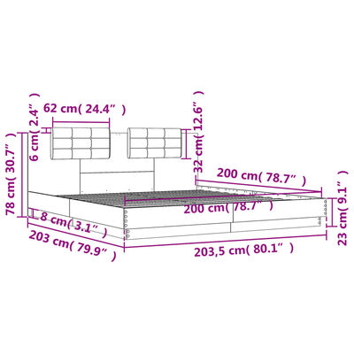 vidaXL Posteľný rám s čelom a LED svetlami dub sonoma 200x200 cm