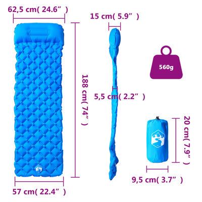vidaXL Nafukovací kempingový matrac s vankúš 1 osoby modrý