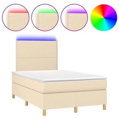 vidaXL Boxspring posteľ s matracom a LED krémová 120x190 cm látka