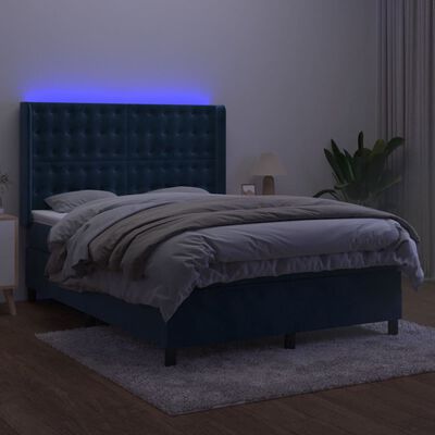 vidaXL Posteľný rám boxsping matrac a LED tmavomodrý 140x190 cm zamat