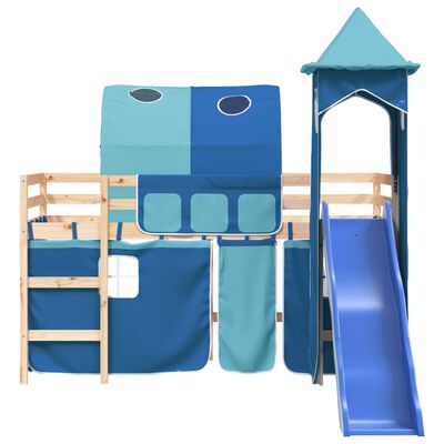 vidaXL Detská vyvýšená posteľ veža modrá 90x200 cm masívna borovica