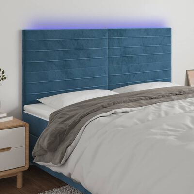 vidaXL Čelo postele s LED tmavomodré 180x5x118/128 cm zamat