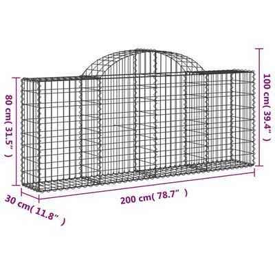 vidaXL Oblúkové gabionové koše 11ks 200x30x80/100cm pozinkované železo