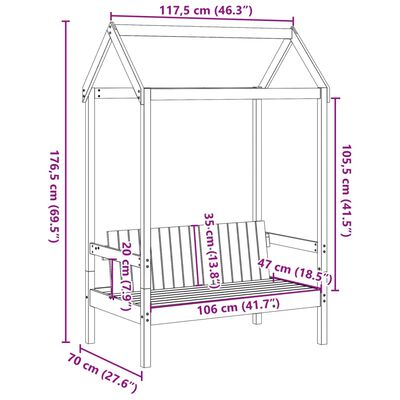 vidaXL Lavica so strieškou voskovohnedá 117,5x70x176,5 cm borovica