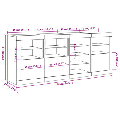 vidaXL Komoda s LED svetlami biela 164x37x67 cm