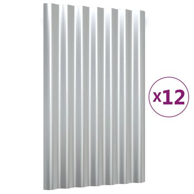 vidaXL Strešné panely 12 ks práškovaná oceľ strieborné 60x36 cm