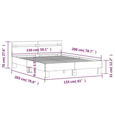 vidaXL Posteľný rám s čelom a LED čierny 150x200 cm