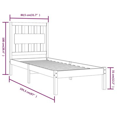 vidaXL Posteľný rám medový borovicový masív 75x190 cm malé jednolôžko