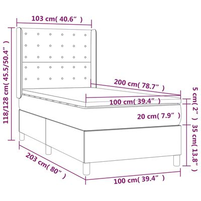 vidaXL Posteľ boxsping s matracom a LED krémová 100x200 cm látka