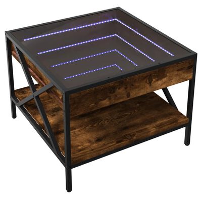 vidaXL Konferenčný stolík s nekonečnými LED dymový dub 50x50x38 cm