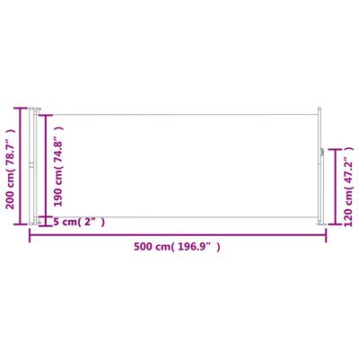 vidaXL Zaťahovacia bočná markíza na terasu 200x500 cm čierna