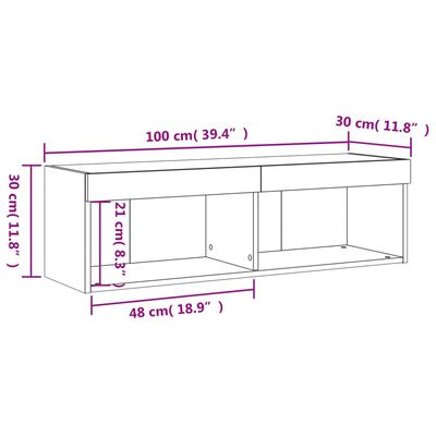 vidaXL TV skrinka s LED svetlami hnedý dub 100x30x30 cm