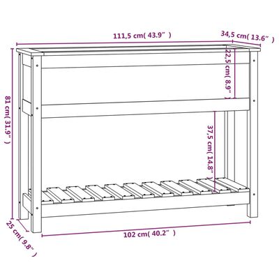 vidaXL Kvetináč s policou 111,5x34,5x81 cm masívna borovica