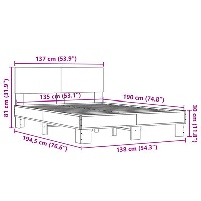 vidaXL Posteľný rám dub sonoma 135x190 cm kompozitné drevo a kov