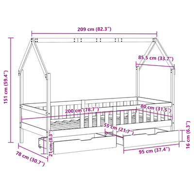 vidaXL Rám detskej postele so zásuvkami 80x200 cm masívna borovica