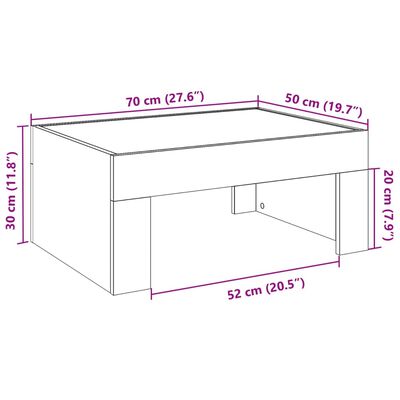 vidaXL Konferenčný stolík s nekonečnými LED dub sonoma 70x50x30 cm