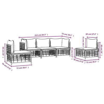 vidaXL 5-dielna záhradná sedacia sada s vankúšmi antracitová polyratan