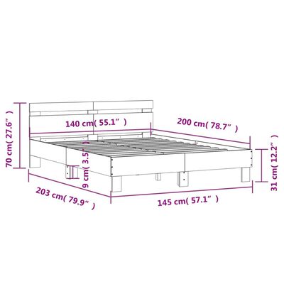 vidaXL Posteľný rám s čelom betónovo sivý 140x200 cm kompozitné drevo