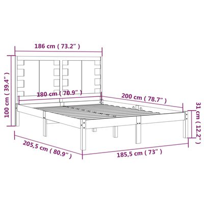 vidaXL Posteľný rám čierny masívne drevo 180x200 cm 6FT Super King