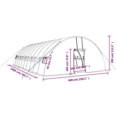 vidaXL Fóliovník s oceľovým rámom zelený 60 m² 10x6x2,85 m