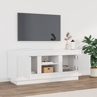 vidaXL TV skrinka lesklá biela 102x35x45 cm spracované drevo