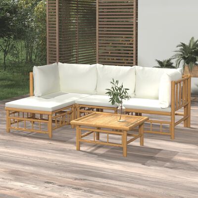 vidaXL 5-dielna záhradná sedacia súprava krémovo-biele vankúše bambus