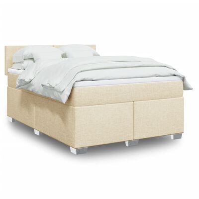 vidaXL Posteľný rám boxspring s matracom krémový 160x200 cm látka