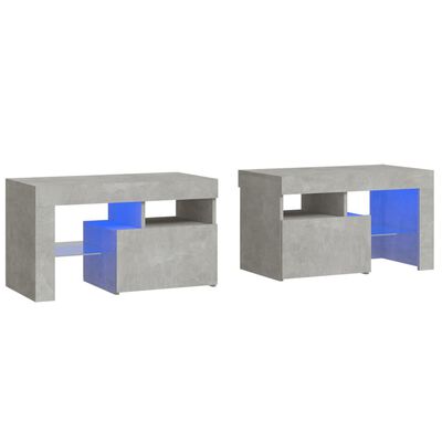 vidaXL Nočné stolíky 2 ks s LED svetlami betónové sivé 70x36,5x40 cm