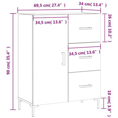 vidaXL Komoda hnedý dub 69,5x34x90 cm kompozitné drevo