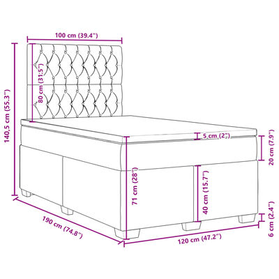 vidaXL Posteľný rám boxsping s matracom, modrá 120x190 cm, zamat