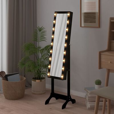 vidaXL Voľne stojace zrkadlo s LED, čierne 34x37x146 cm