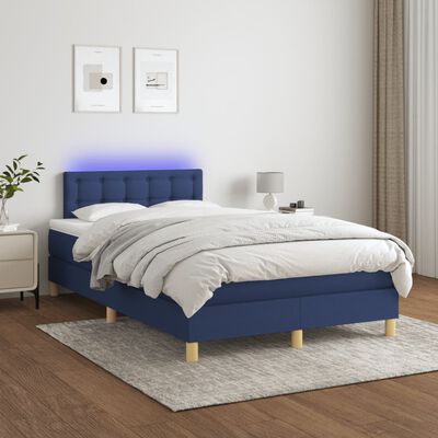 vidaXL Boxspring posteľ s matracom a LED modrá 120x190 cm látka