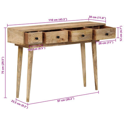 vidaXL Konzolový stolík 110x30x75 cm masívne mangovníkové drevo