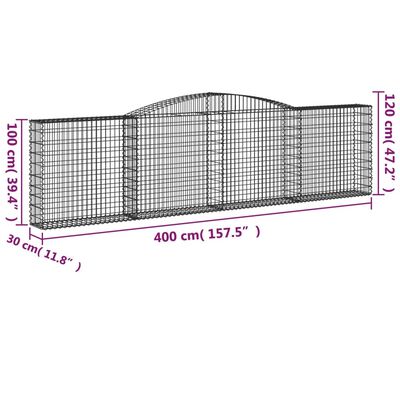 vidaXL Oblúkové gabiónové koše 6ks 400x30x100/120cm pozinkované železo