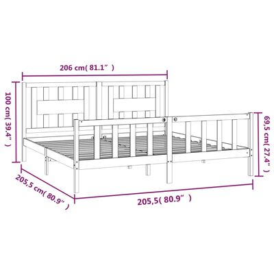 vidaXL Posteľný rám s čelom sivý masívna borovica 200x200 cm