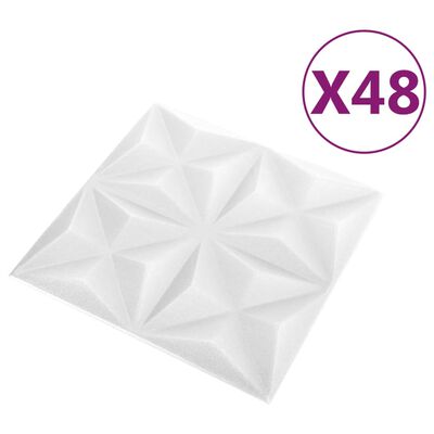 vidaXL 3D nástenné panely 48 ks 50x50 cm, origami, biele 12 m²