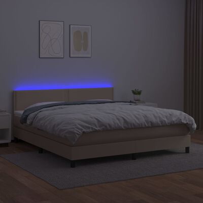 vidaXL Boxspring posteľ matrac a LED kapučínová 180x200 cm umelá koža